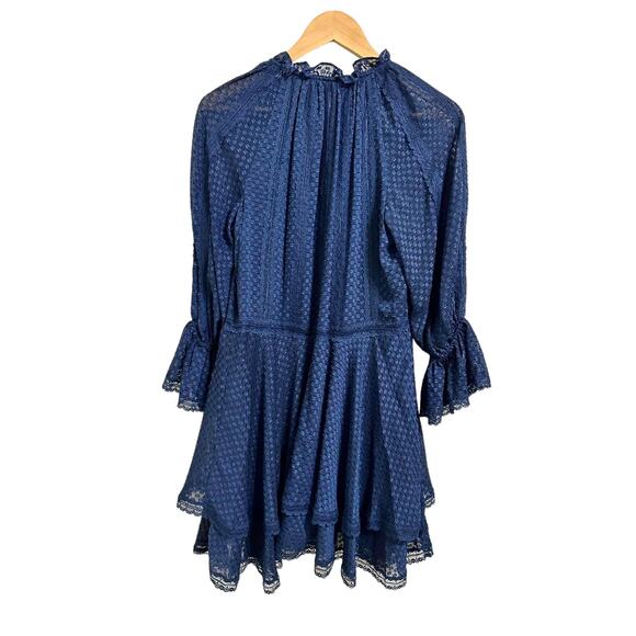 Alice+ Olivia Joanne Tiered Handkerchief Hem Dress Sapphire Blue Lace Trim sz 2 - Picture 7 of 7